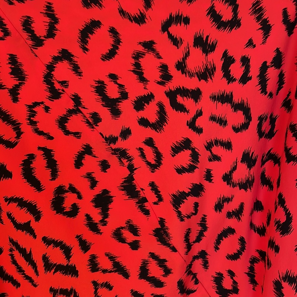 A.L.C. Red & Black Asymmetrical Animal Print Silk Soie Skirt w/ Ruffle - Picture 7 of 10